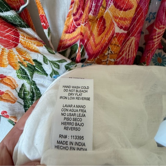 En Crème Floral Printed Puff Sleeve Tiered Mini Dress with Lurex Medium - Picture 11 of 12